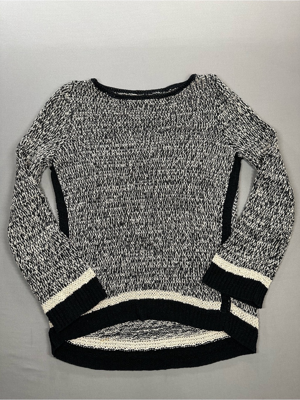 Loft Marled Knit Lightweight Sweater, Black & White - Womens Small